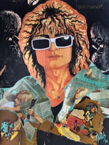 Portrait de michel polnareff en matériaux recyclés et peinture